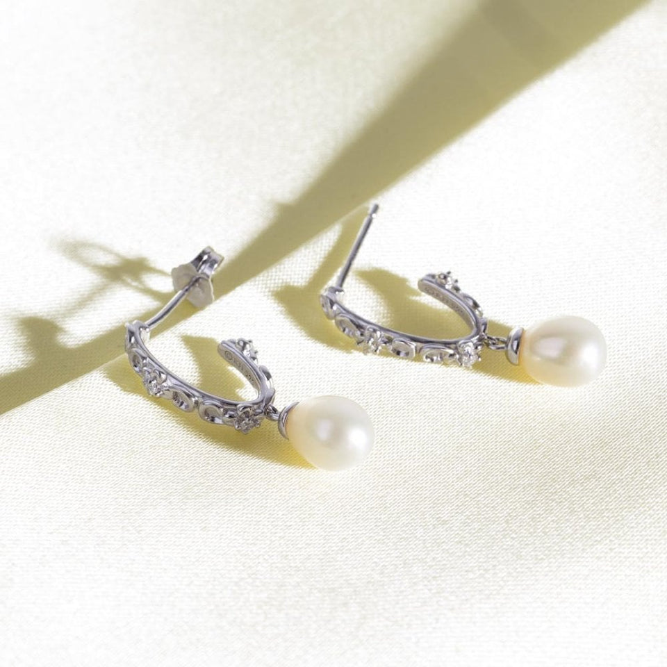 Kit Heath Ladies Blossom Flyte Honey Oval Drop Pearl Hoop Earrings