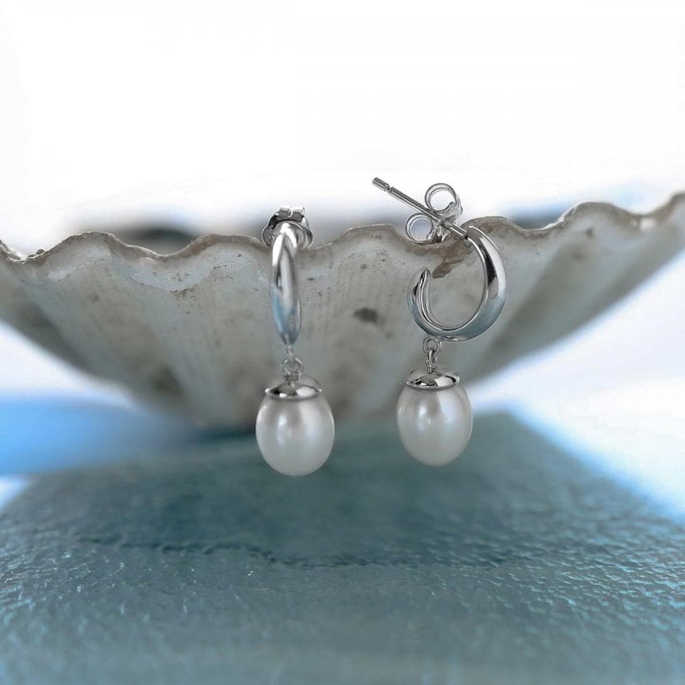 Kit Heath Ladies Coast Pebble Pearl Drop Hoop Earrings