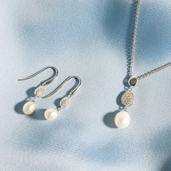 Kit Heath Ladies Coast Pebble Stone Set Pearl Drop Earrings