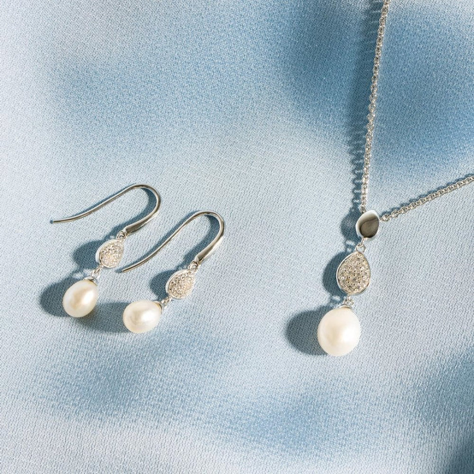 Kit Heath Ladies Coast Pebble Stone Set Pearl Drop Earrings