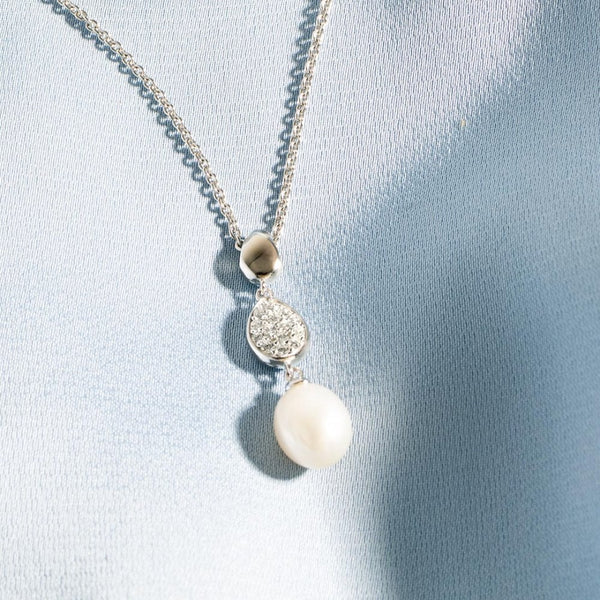 Kit Heath Ladies Coast Pebble Stone Set Pearl Drop Necklace