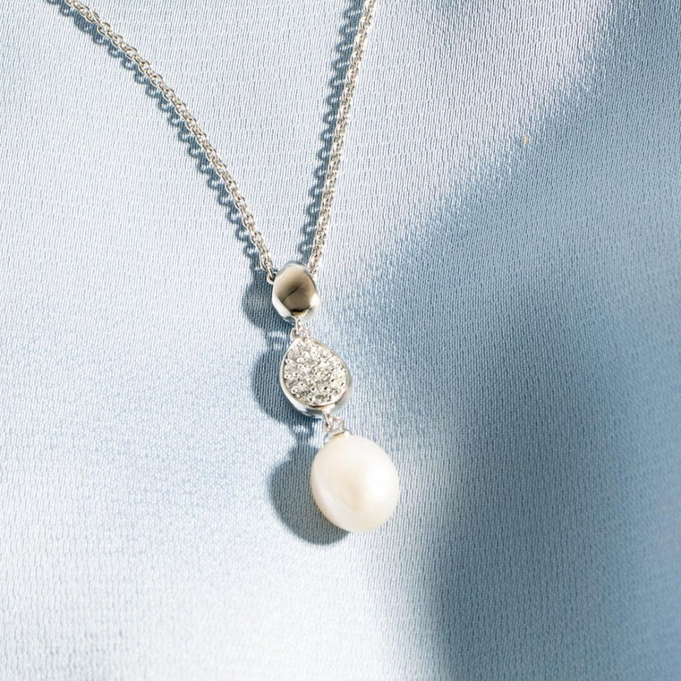 Kit Heath Ladies Coast Pebble Stone Set Pearl Drop Necklace