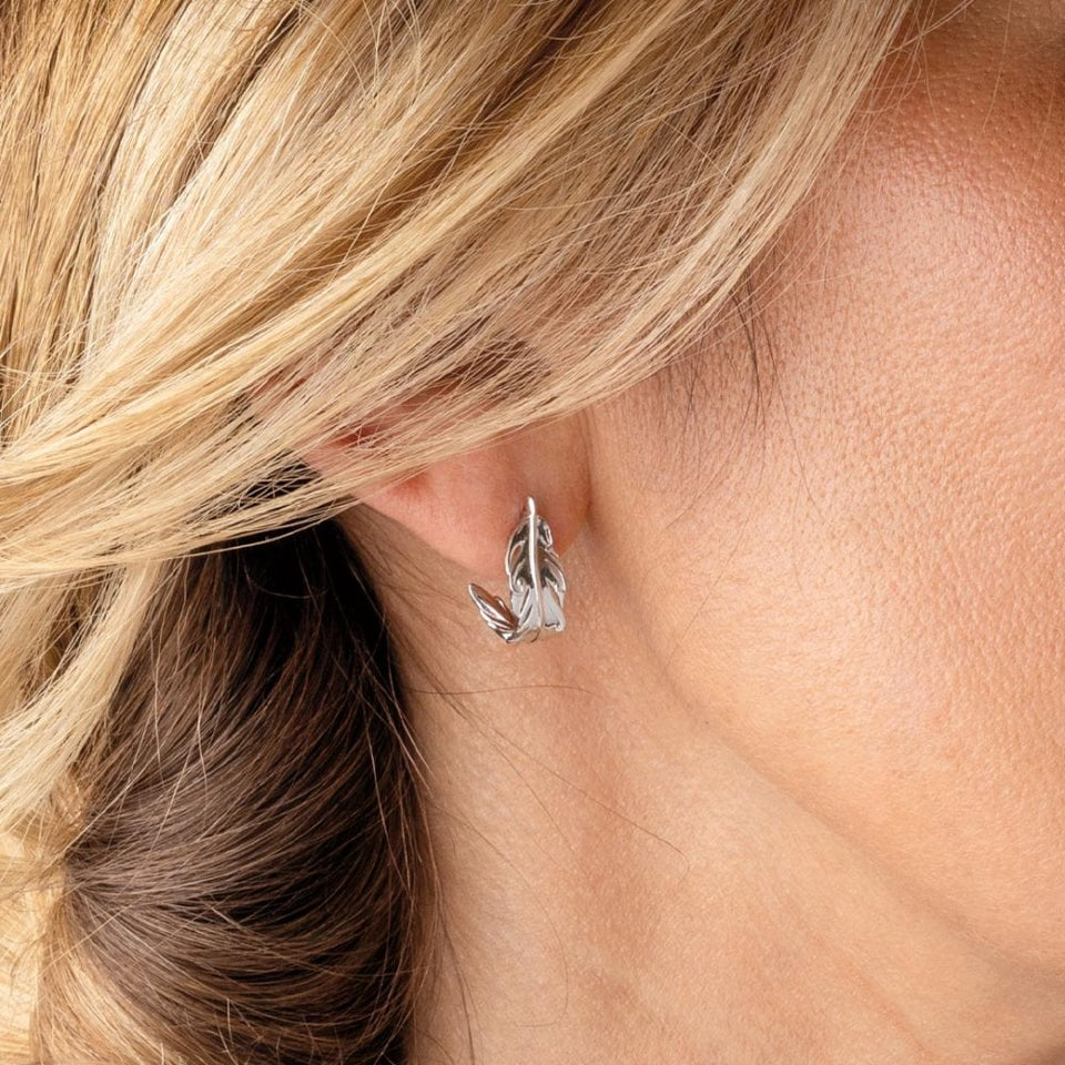 Kit Heath Ladies Feather Wisp Rhodium Plated Hoop Earrings