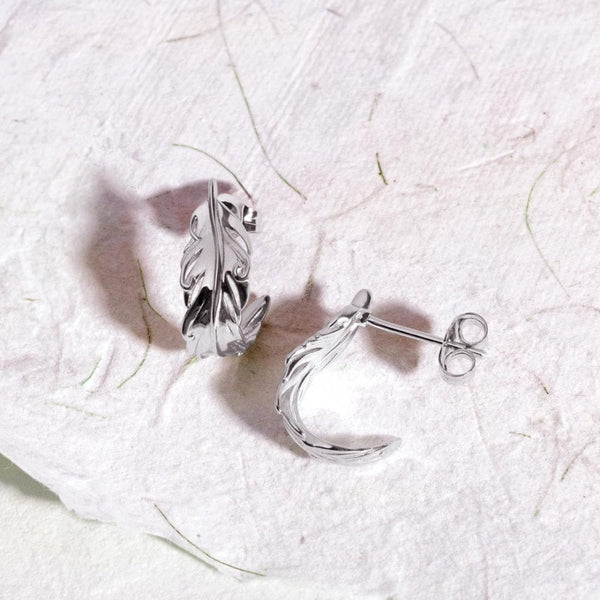 Kit Heath Ladies Feather Wisp Rhodium Plated Hoop Earrings
