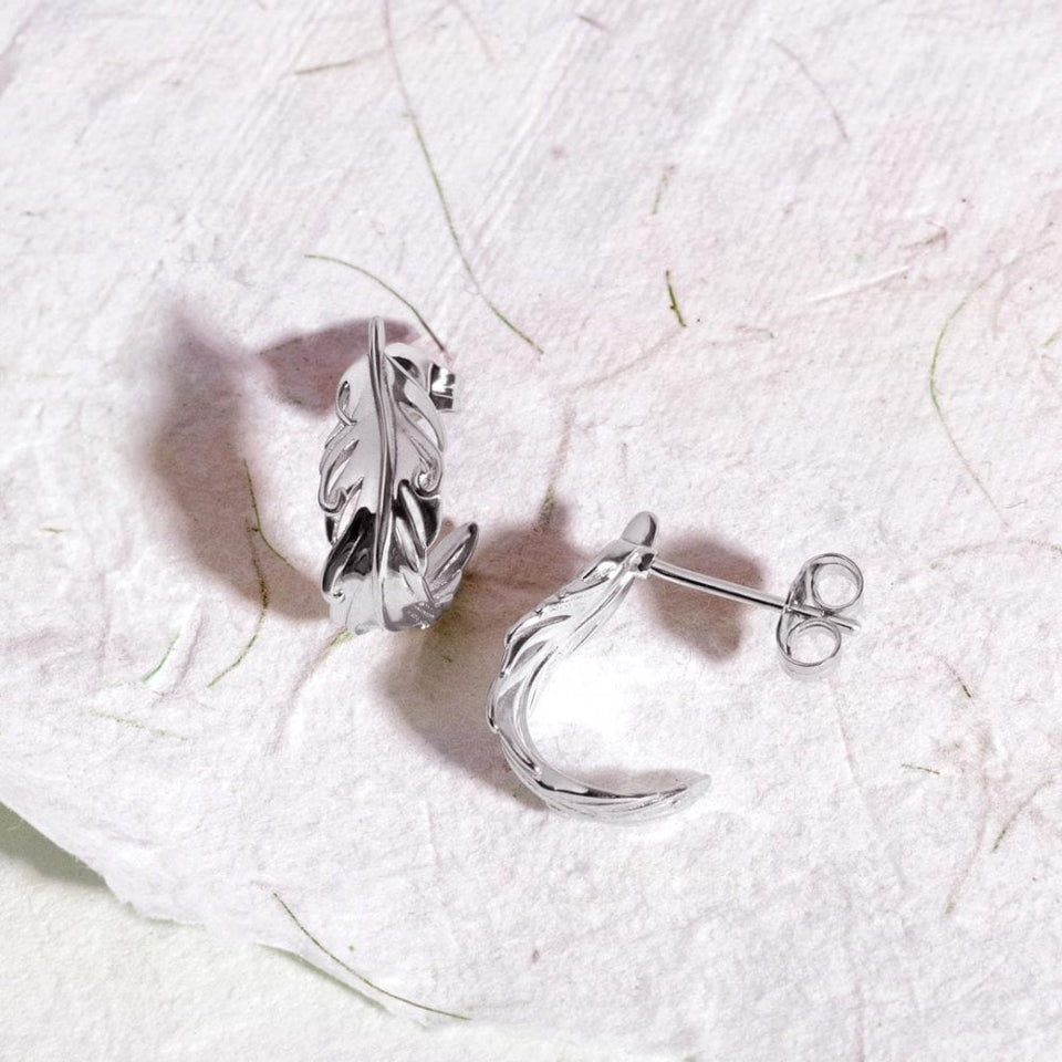 Kit Heath Ladies Feather Wisp Rhodium Plated Hoop Earrings