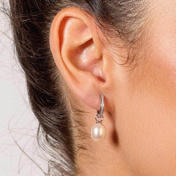 Kit Heath Ladies Revival Classic Pearl Stone Set Drop Hoop Earrings