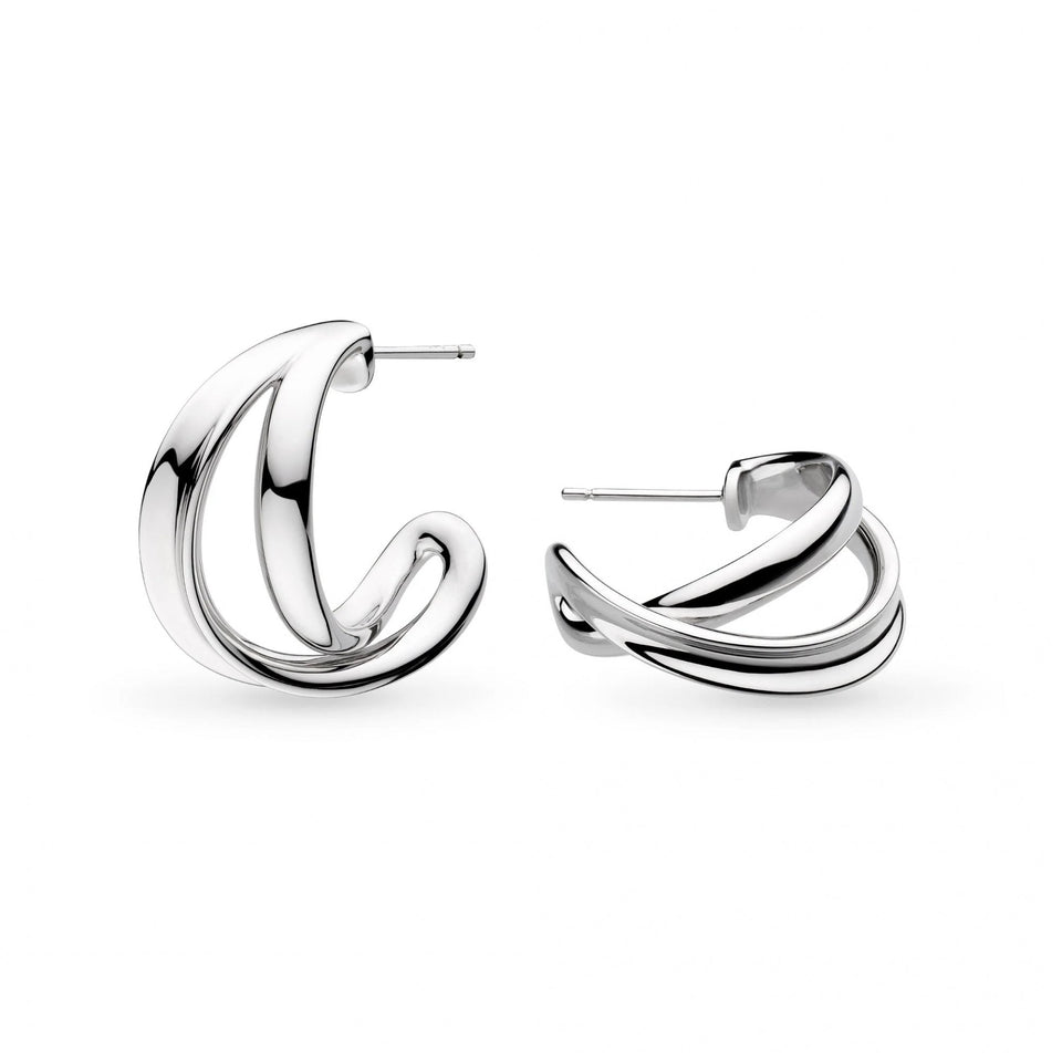 Kit Heath Ladies Serenity Rhodium Plated Crossover Hoop Earrings