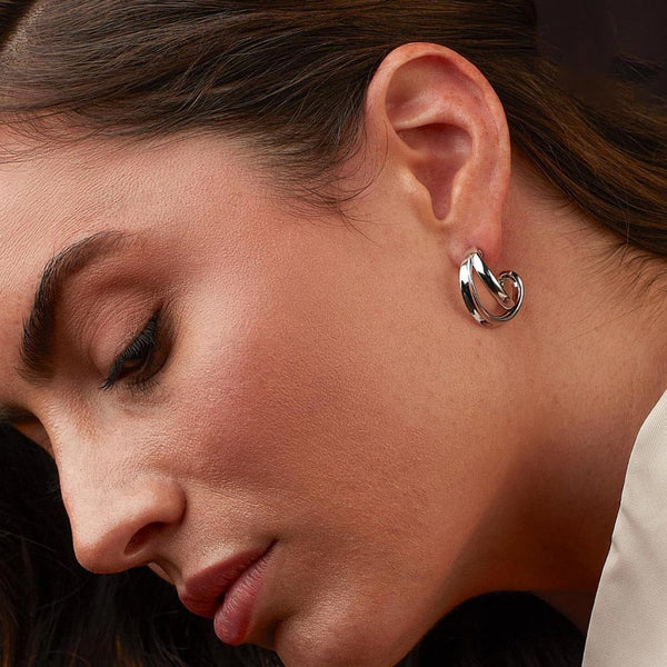 Kit Heath Ladies Serenity Rhodium Plated Crossover Hoop Earrings