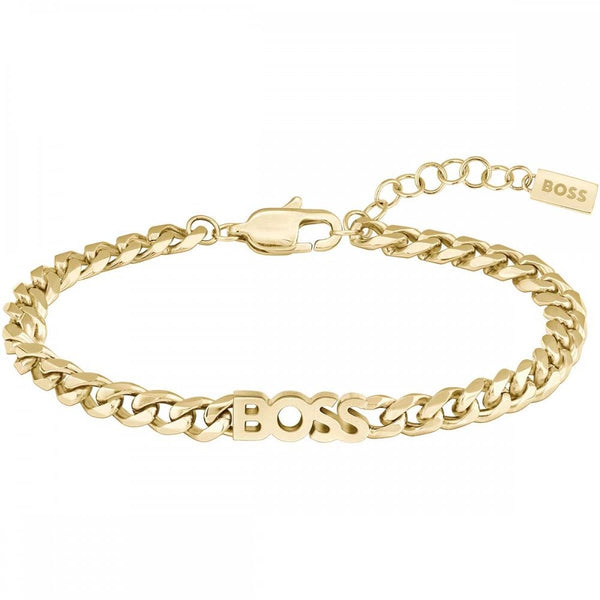 BOSS Ladies Kassy For Her Gold Plated Boss Curb Chain Bracelet