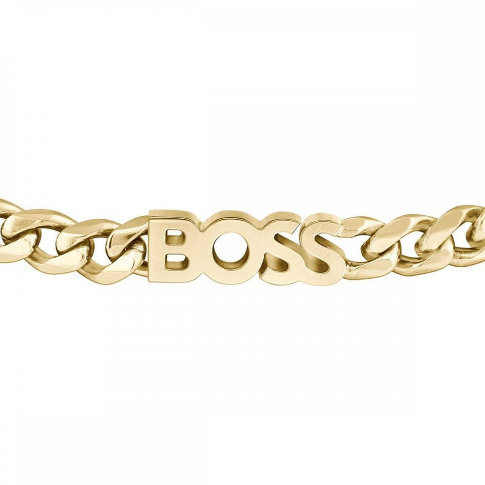 BOSS Ladies Kassy For Her Gold Plated Boss Curb Chain Bracelet