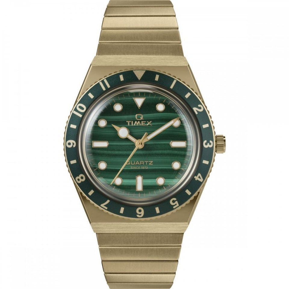 Timex Ladies Q Timex 36mm Malachite Dial Expansion Band Watch