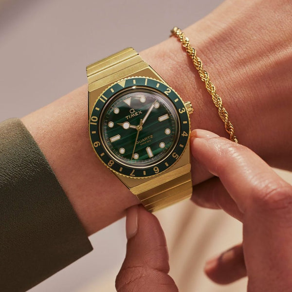 Timex Ladies Q Timex 36mm Malachite Dial Expansion Band Watch
