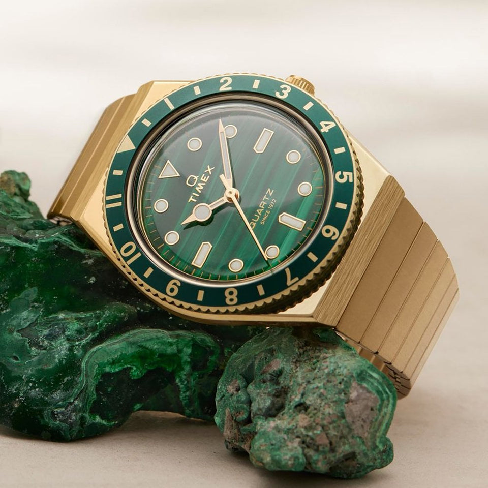 Timex Ladies Q Timex 36mm Malachite Dial Expansion Band Watch