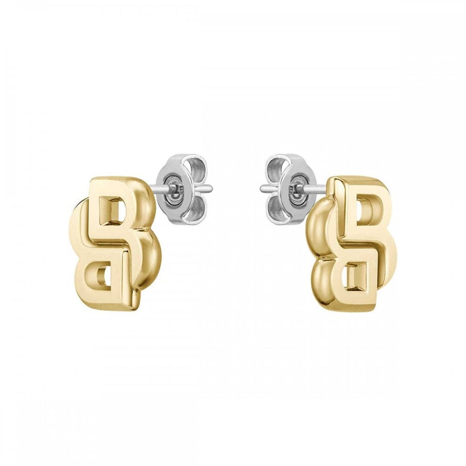 BOSS Ladies Ycon Gold Plated Double B Boss Stud Earrings