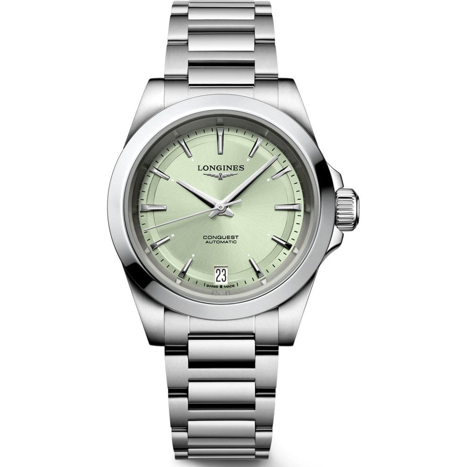 Longines Ladies' Conquest 34mm Sunray Green Dial Bracelet Watch