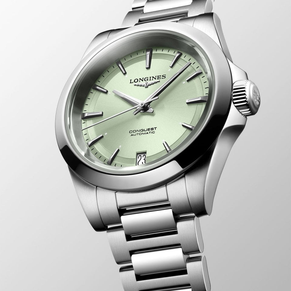 Longines Ladies' Conquest 34mm Sunray Green Dial Bracelet Watch