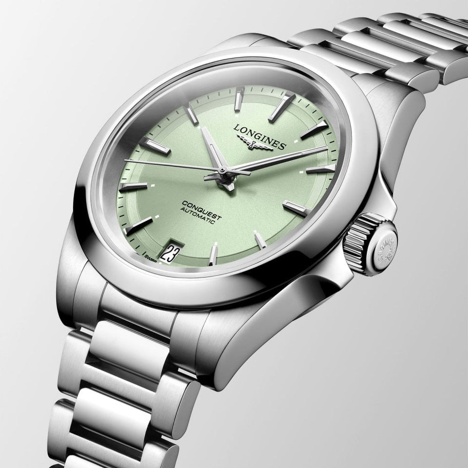 Longines Ladies' Conquest 34mm Sunray Green Dial Bracelet Watch