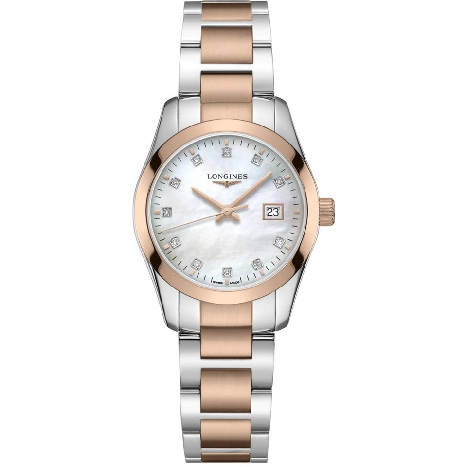 Longines Ladies CONQUEST CLASSIC Diamond Steel & Rose 29.5mm Watch