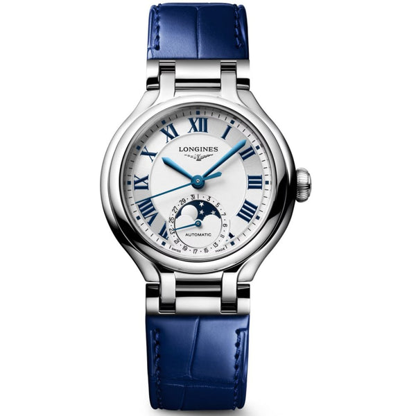 Longines Ladies Primaluna Moonphase 34mm Automatic Blue Strap Watch