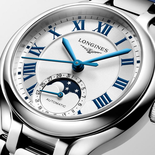 Longines Ladies Primaluna Moonphase 34mm Automatic Blue Strap Watch