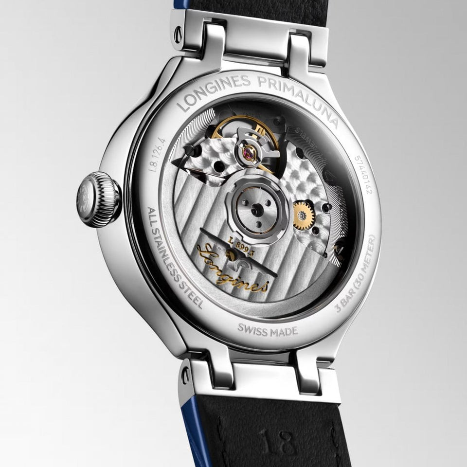 Longines Ladies Primaluna Moonphase 34mm Automatic Blue Strap Watch
