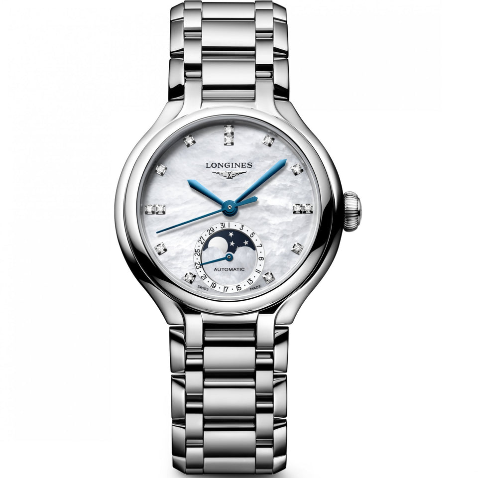 Longines Ladies PRIMALUNA Moonphase Automatic Diamond Set Mother of Pearl Watch