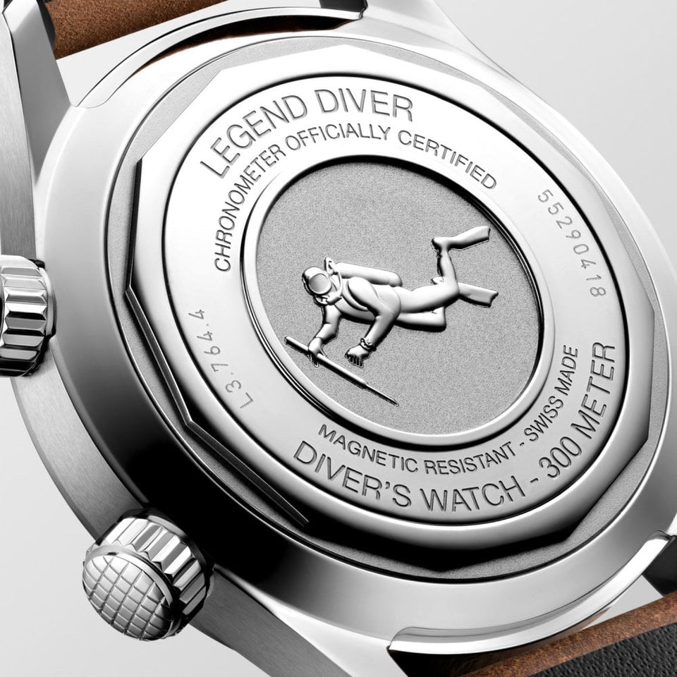 Longines LEGEND DIVER 39mm Automatic Black Dial Leather Strap Watch