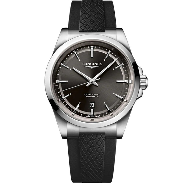 Longines Mens 41mm Conquest Black Rubber Automatic Watch