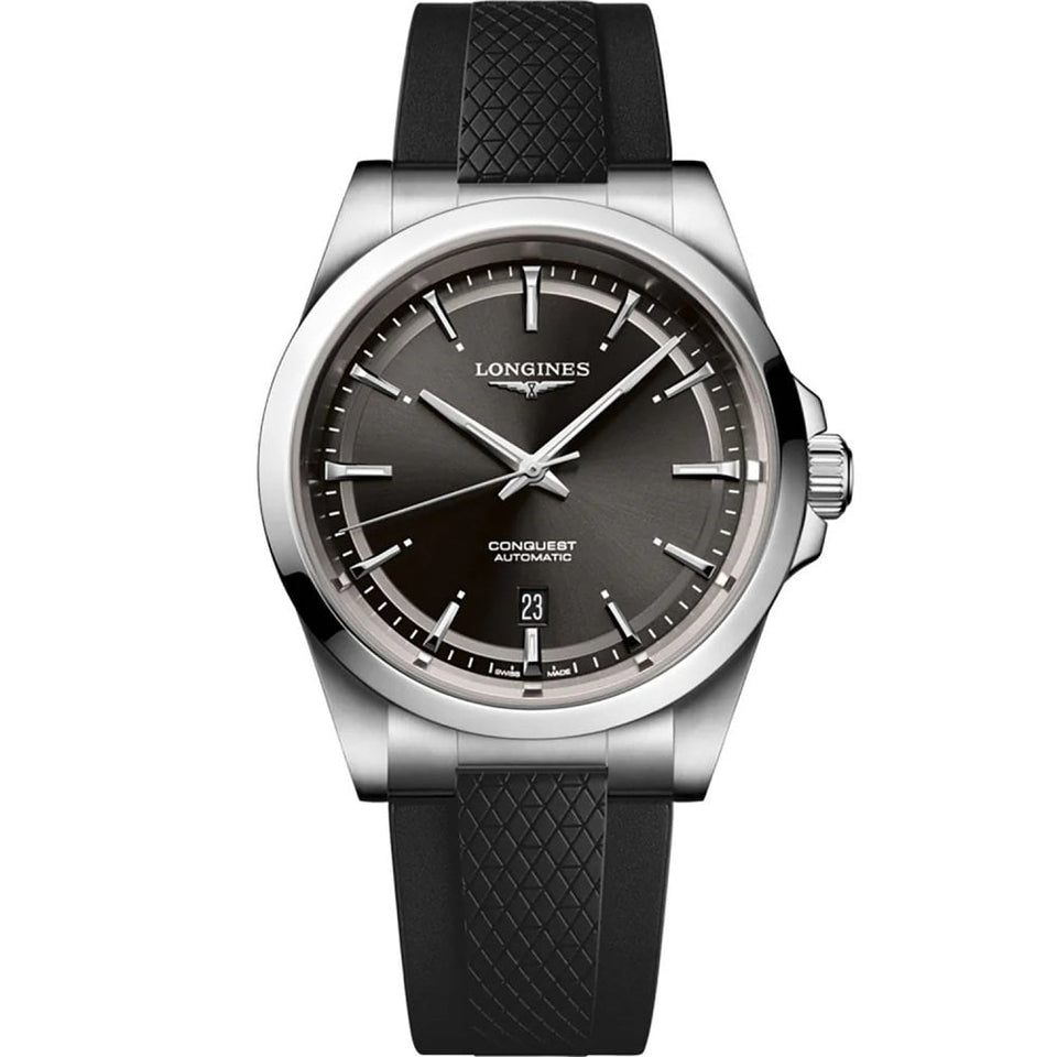 Longines Mens 41mm Conquest Black Rubber Automatic Watch