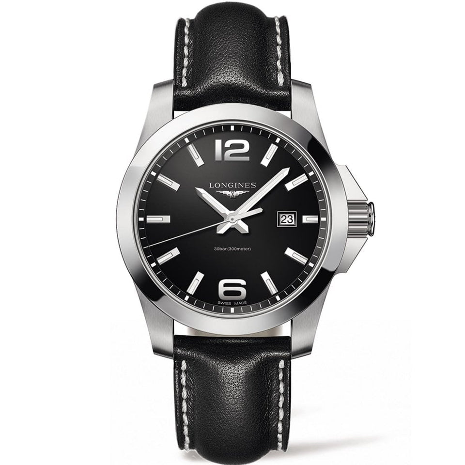 Longines Men's CONQUEST 43mm Quartz Watch | Black Leather