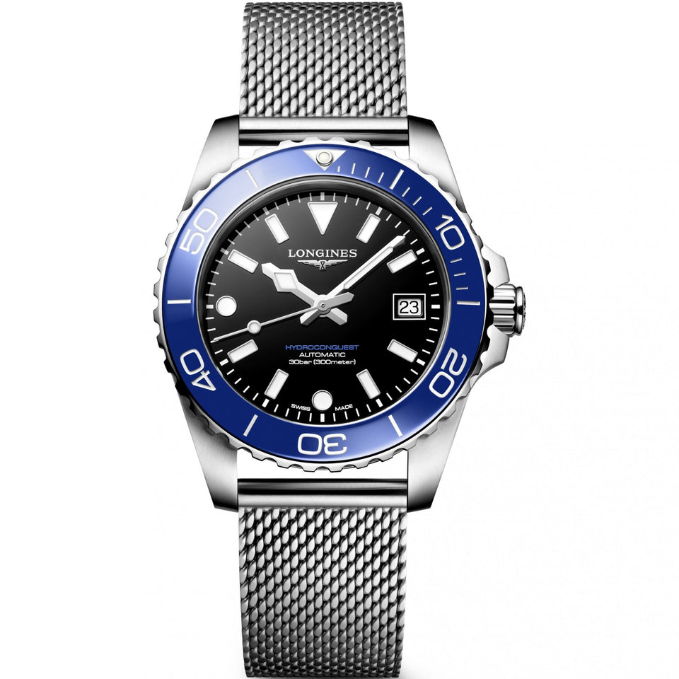 Longines Men's Hydroconquest 39mm Automatic Blue Dial Mesh Bracelet Watch