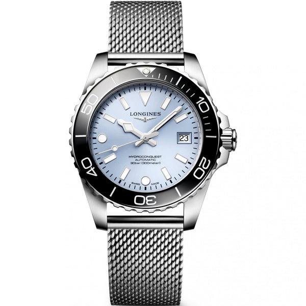 Longines Men's Hydroconquest 39mm Light Blue Dial Mesh Bracelet Watch