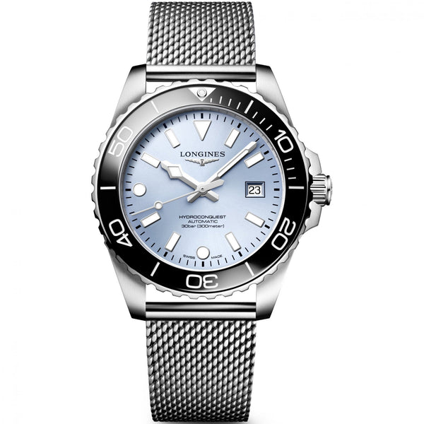 Longines Men's Hydroconquest 42mm Light Blue Dial Mesh Bracelet Watch