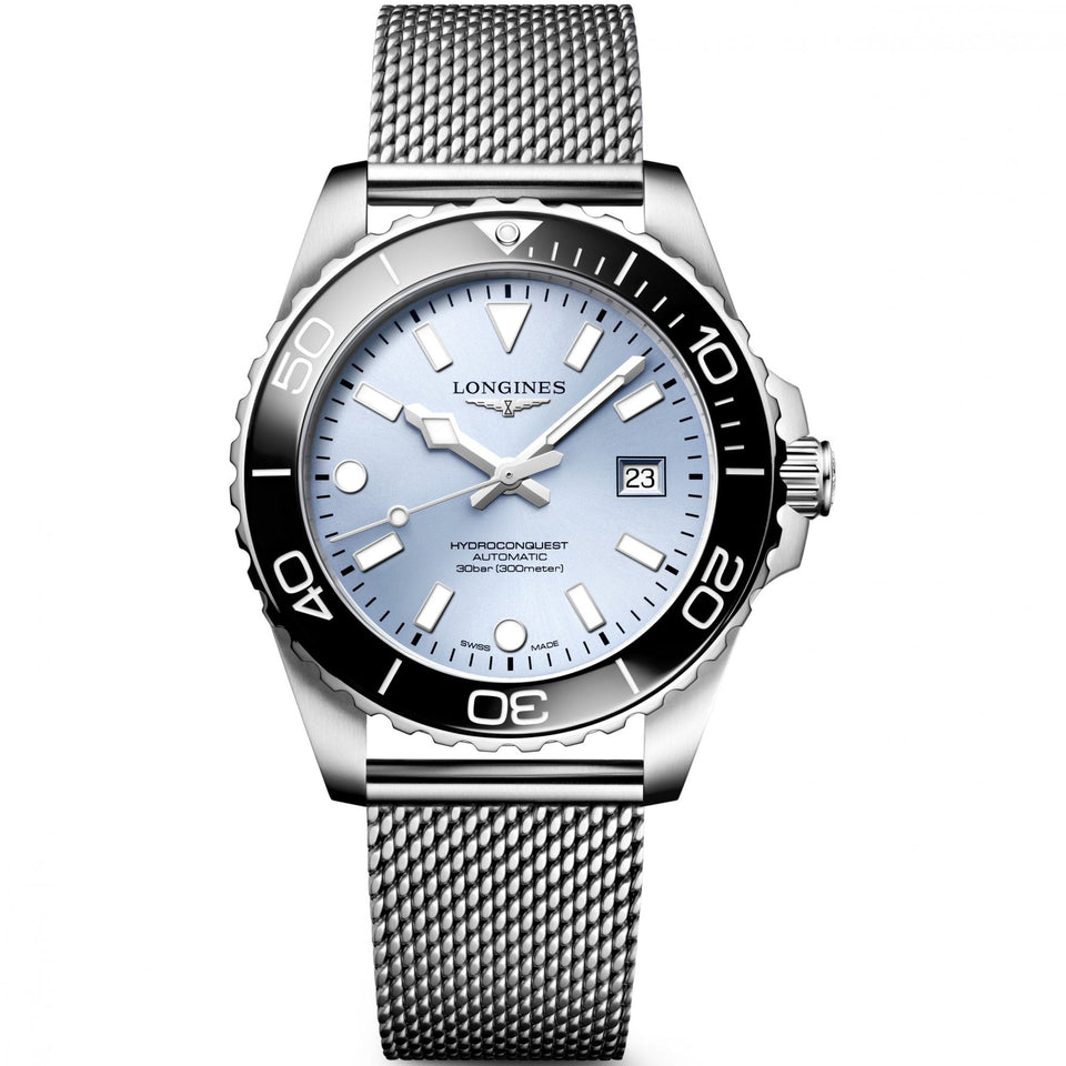 Longines Men's Hydroconquest 42mm Light Blue Dial Mesh Bracelet Watch