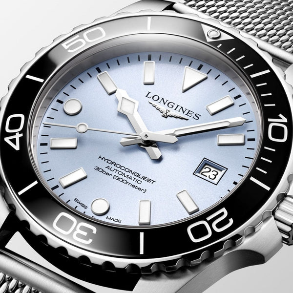 Longines Men's Hydroconquest 42mm Light Blue Dial Mesh Bracelet Watch