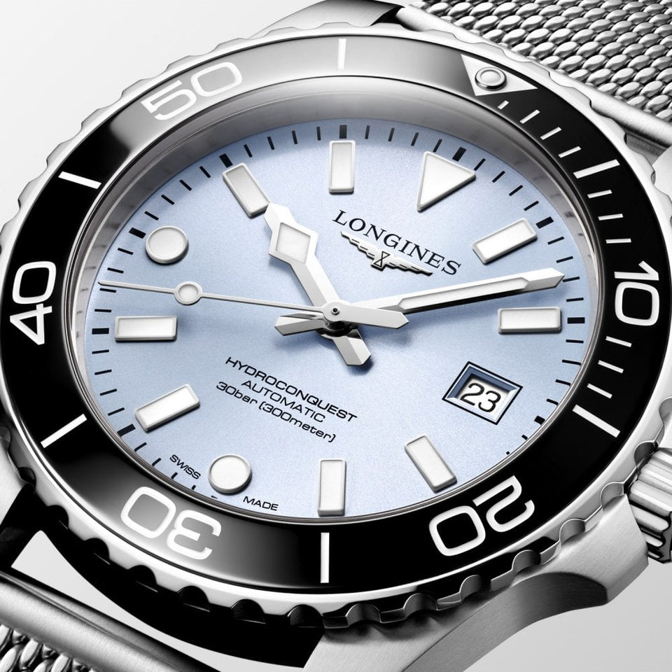 Longines Men's Hydroconquest 42mm Light Blue Dial Mesh Bracelet Watch