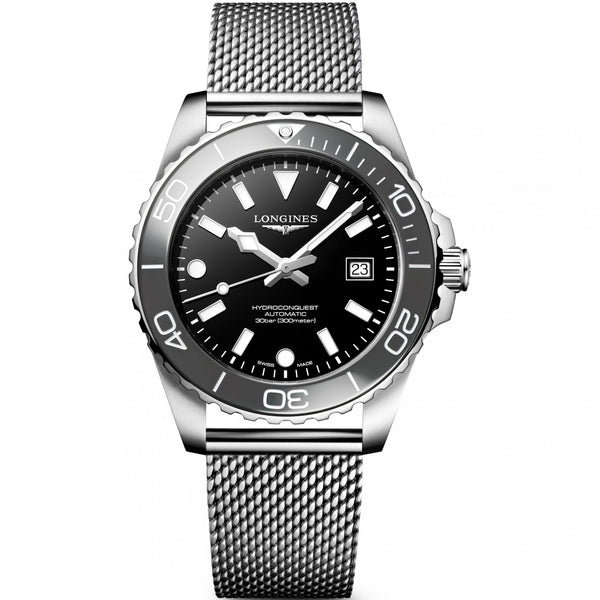 Longines Men's Hydroconquest 42mm Automatic Black Dial Mesh Bracelet Watch