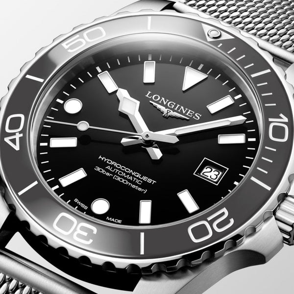 Longines Men's Hydroconquest 42mm Automatic Black Dial Mesh Bracelet Watch