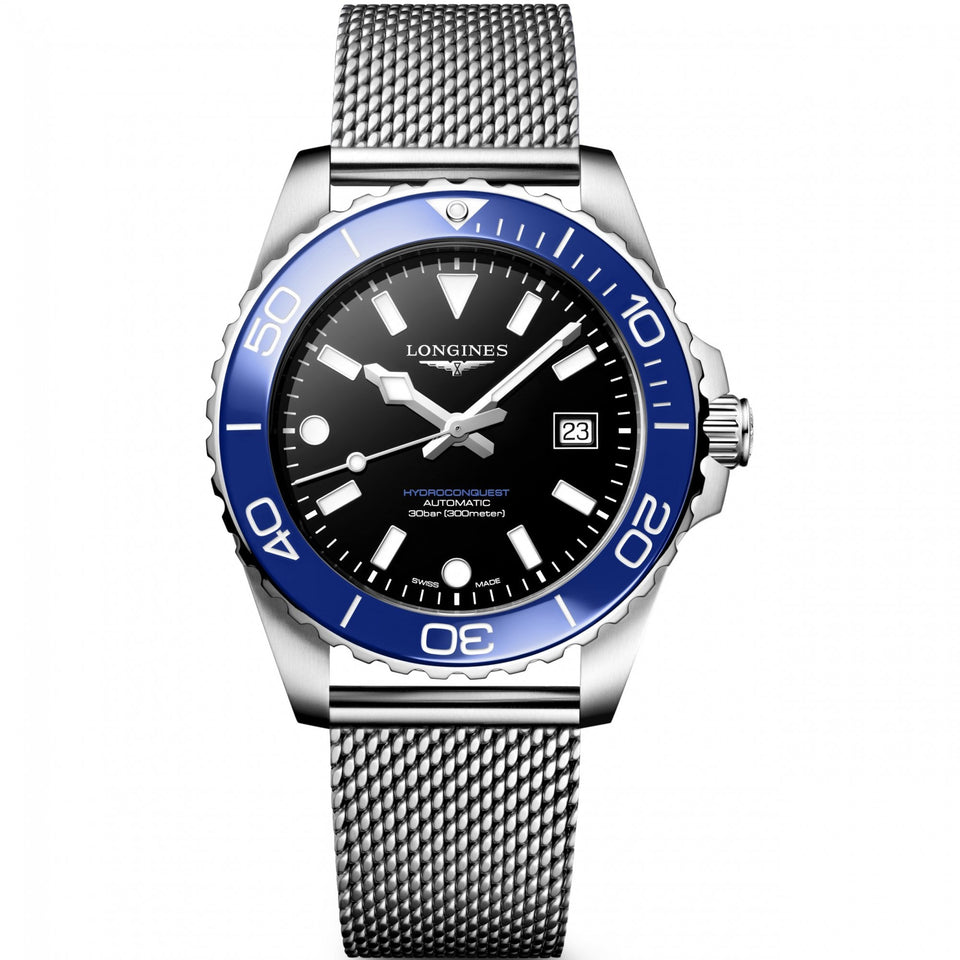 Longines Men's Hydroconquest 42mm Automatic Blue Dial Mesh Bracelet Watch