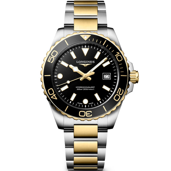 Longines Men's Hydroconquest Quartz 42mm Two Tone Black Dial Watch
