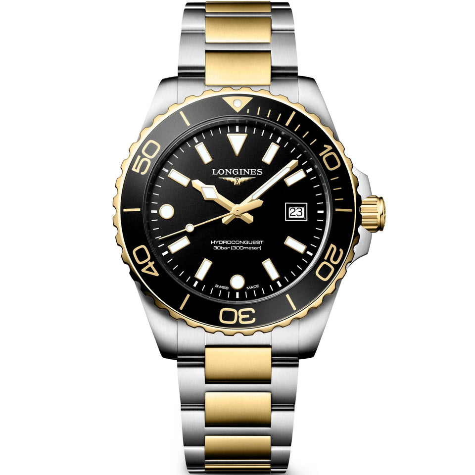 Longines Men's Hydroconquest Quartz 42mm Two Tone Black Dial Watch