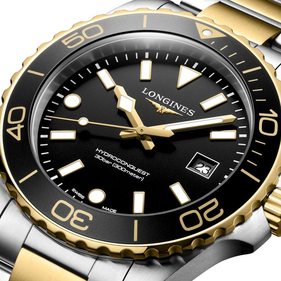 Longines Men's Hydroconquest Quartz 42mm Two Tone Black Dial Watch