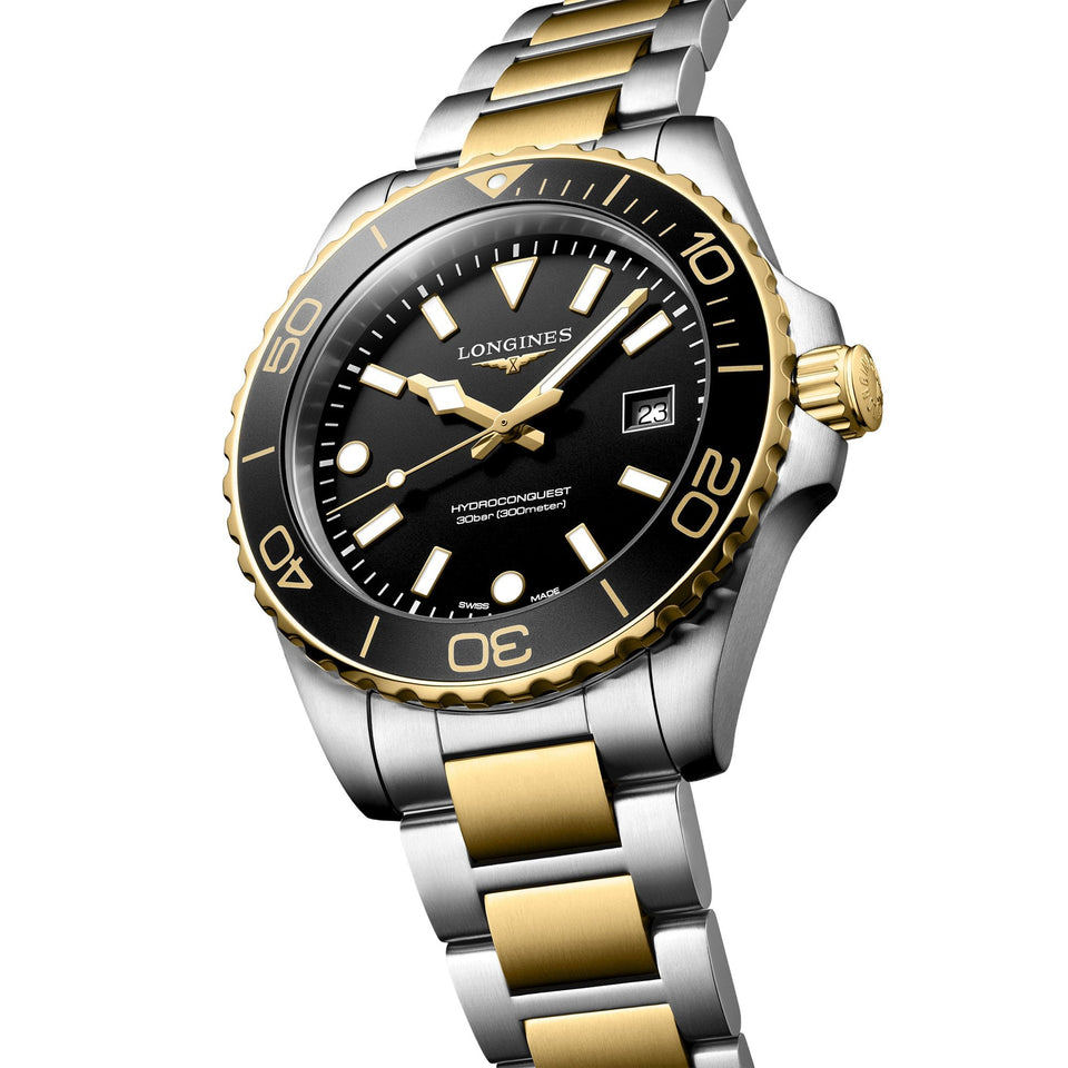 Longines Men's Hydroconquest Quartz 42mm Two Tone Black Dial Watch