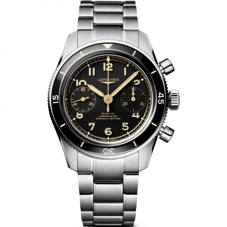 Longines Men's Spirit Pilot Flyback 39mm Mechanical Ceramic Bezel Watch