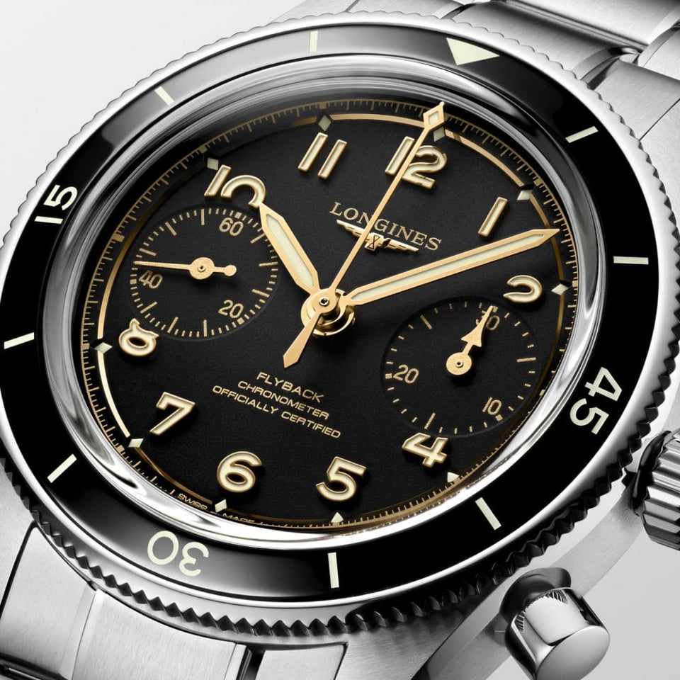 Longines Men's Spirit Pilot Flyback 39mm Mechanical Ceramic Bezel Watch