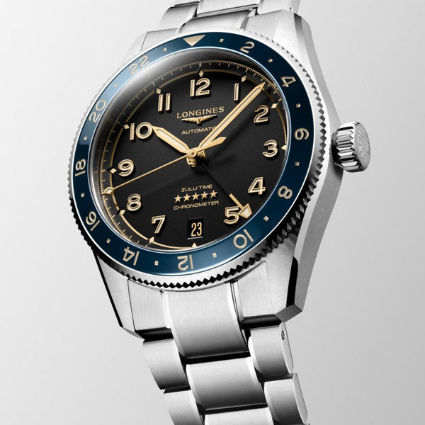 Longines Men's SPIRIT ZULU TIME 39mm Ceramic Bezel Watch