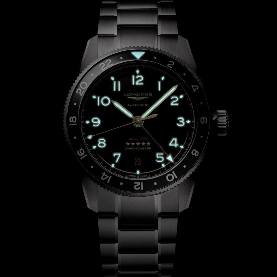 Longines Men's SPIRIT ZULU TIME 39mm Titanium GMT Watch