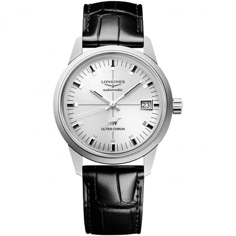 Longines Men's Ultra Chron Classic 40mm Black Alligator Strap Watch