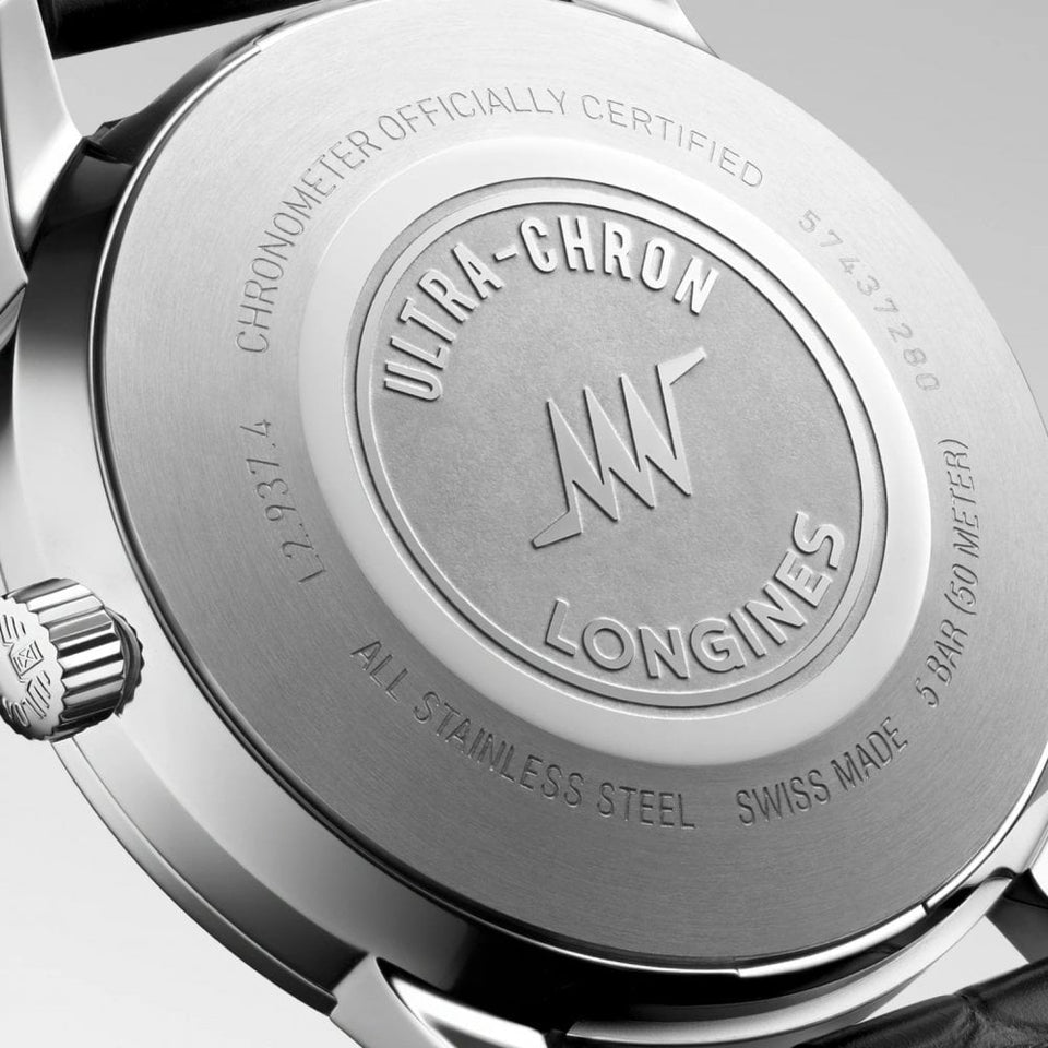 Longines Men's Ultra Chron Classic 40mm Black Alligator Strap Watch