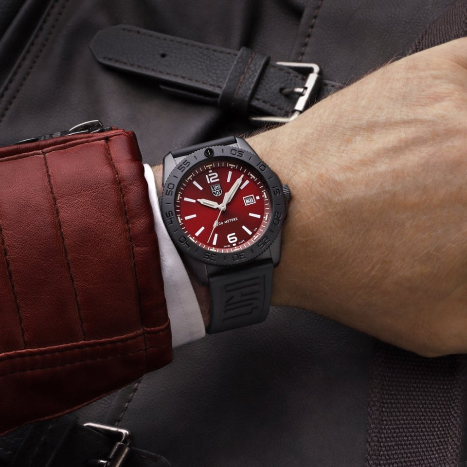 Luminox Men's Pacific Diver 44mm Red Dial Rubber Strap Watch